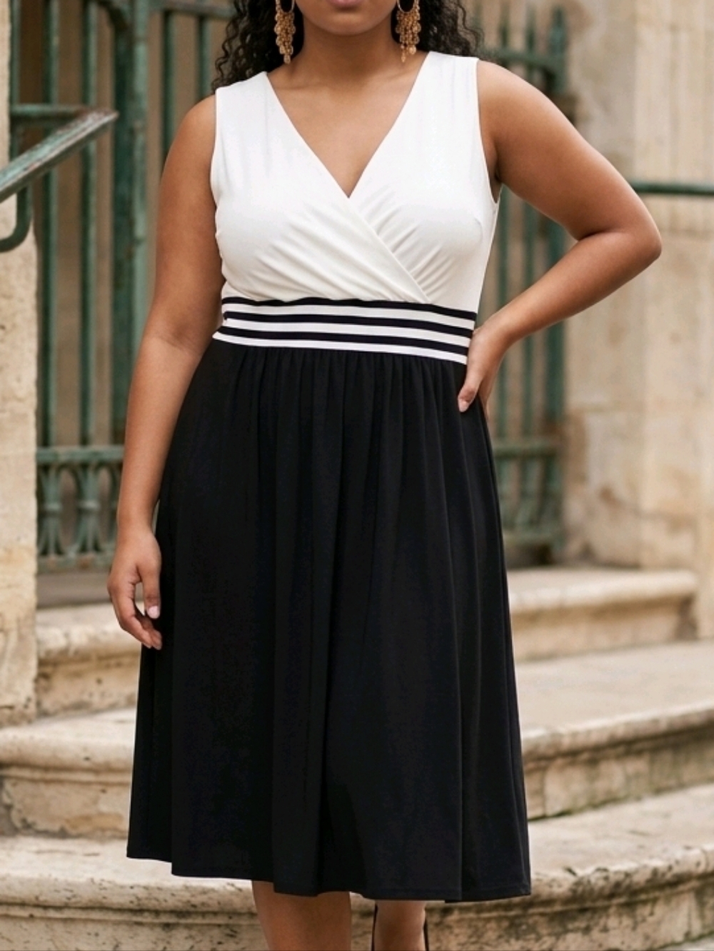 Lands' End Black and White Sleeveless Dress